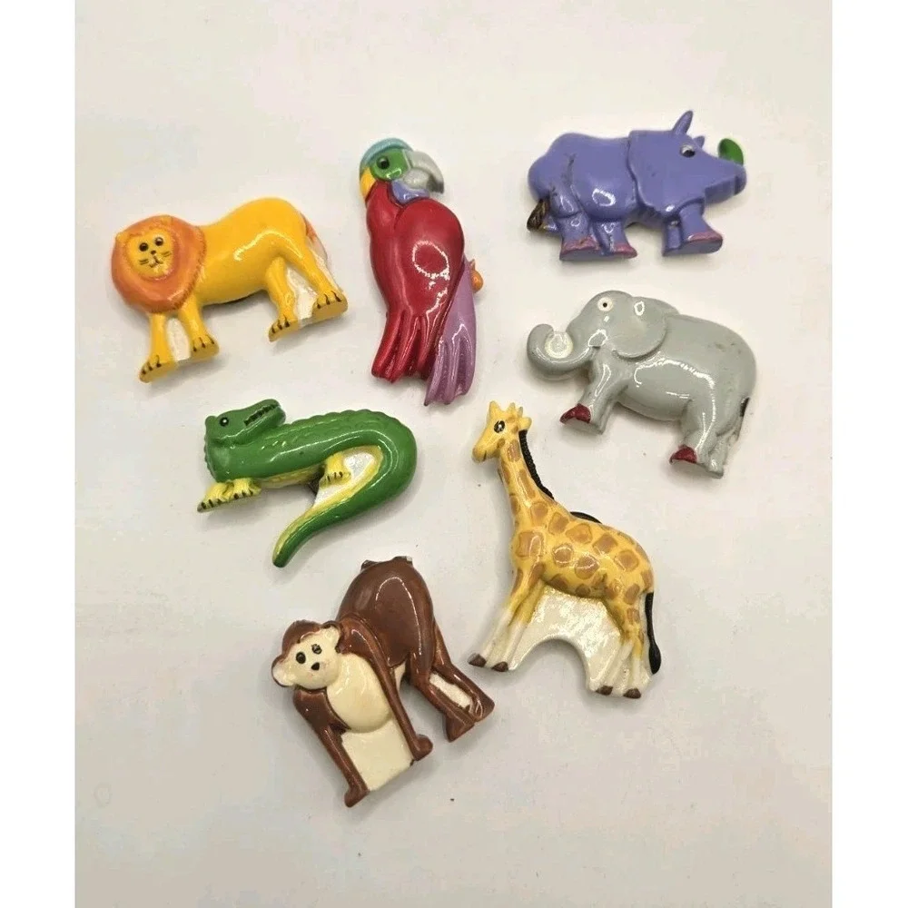 Vintage 1987 LVC Taiwan Safari Animal Ceramic Fridge Magnets Zoo Lot Of 7